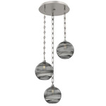 Terra Rectangular Chain Multi Light Pendant - Beige Silver / Optic Smoke