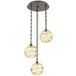 Terra Diamond Chain Multi Light Pendant - Flat Bronze / Optic Amber
