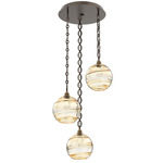 Terra Oval Chain Multi Light Pendant - Flat Bronze / Optic Amber