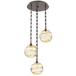 Terra Rectangular Chain Multi Light Pendant - Flat Bronze / Optic Amber