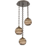 Terra Oval Chain Multi Light Pendant - Flat Bronze / Optic Bronze