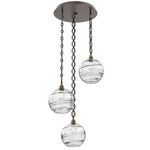 Terra Oval Chain Multi Light Pendant - Flat Bronze / Optic Clear