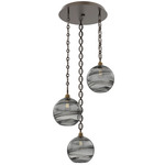 Terra Oval Chain Multi Light Pendant - Flat Bronze / Optic Smoke