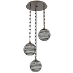 Terra Rectangular Chain Multi Light Pendant - Flat Bronze / Optic Smoke