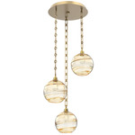 Terra Rectangular Chain Multi Light Pendant - Gilded Brass / Optic Amber
