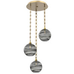 Terra Rectangular Chain Multi Light Pendant - Gilded Brass / Optic Smoke