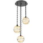 Terra Oval Chain Multi Light Pendant - Matte Black / Optic Amber