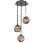 Terra Rectangular Chain Multi Light Pendant - Matte Black / Optic Bronze