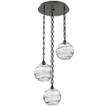 Terra Oval Chain Multi Light Pendant - Matte Black / Optic Clear