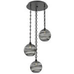 Terra Oval Chain Multi Light Pendant - Matte Black / Optic Smoke