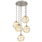 Terra Rectangular Chain Multi Light Pendant - Beige Silver / Optic Amber
