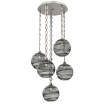 Terra Oval Chain Multi Light Pendant - Beige Silver / Optic Smoke