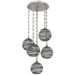 Terra Rectangular Chain Multi Light Pendant - Beige Silver / Optic Smoke