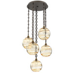 Terra Oval Chain Multi Light Pendant - Flat Bronze / Optic Amber