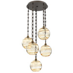 Terra Rectangular Chain Multi Light Pendant - Flat Bronze / Optic Amber