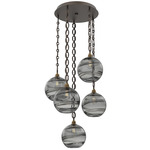 Terra Oval Chain Multi Light Pendant - Flat Bronze / Optic Smoke