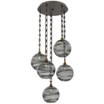 Terra Rectangular Chain Multi Light Pendant - Flat Bronze / Optic Smoke