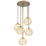 Terra Diamond Chain Multi Light Pendant - Gilded Brass / Optic Amber