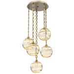 Terra Oval Chain Multi Light Pendant - Gilded Brass / Optic Amber