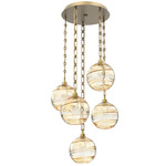 Terra Rectangular Chain Multi Light Pendant - Gilded Brass / Optic Amber