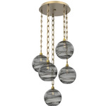 Terra Rectangular Chain Multi Light Pendant - Gilded Brass / Optic Smoke