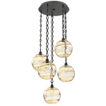 Terra Diamond Chain Multi Light Pendant - Matte Black / Optic Amber