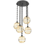 Terra Oval Chain Multi Light Pendant - Matte Black / Optic Amber