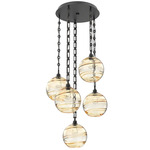 Terra Rectangular Chain Multi Light Pendant - Matte Black / Optic Amber