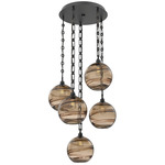 Terra Rectangular Chain Multi Light Pendant - Matte Black / Optic Bronze