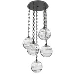 Terra Oval Chain Multi Light Pendant - Matte Black / Optic Clear