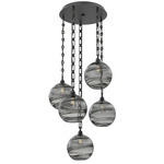 Terra Rectangular Chain Multi Light Pendant - Matte Black / Optic Smoke