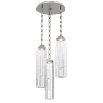 Ledgestone Rectangular Chain Multi Light Pendant - Beige Silver / Clear