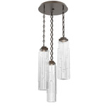 Ledgestone Oval Chain Multi Light Pendant - Flat Bronze / Clear