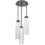 Ledgestone Rectangular Chain Multi Light Pendant - Flat Bronze / Clear
