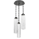 Ledgestone Rectangular Chain Multi Light Pendant - Matte Black / Clear