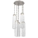 Ledgestone Rectangular Chain Multi Light Pendant - Beige Silver / Clear