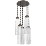 Ledgestone Rectangular Chain Multi Light Pendant - Flat Bronze / Clear