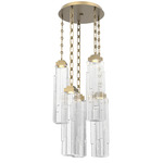 Ledgestone Rectangular Chain Multi Light Pendant - Gilded Brass / Clear