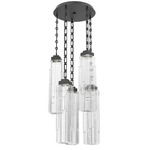 Ledgestone Rectangular Chain Multi Light Pendant - Matte Black / Clear