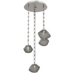 Mesa Round Rectangular Chain Multi Light Pendant - Beige Silver / Mesa Smoke