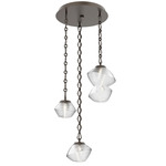 Mesa Round Diamond Chain Multi Light Pendant - Flat Bronze / Mesa Clear