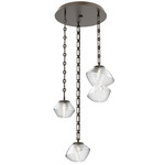 Mesa Round Rectangular Chain Multi Light Pendant - Flat Bronze / Mesa Clear