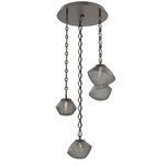 Mesa Round Diamond Chain Multi Light Pendant - Flat Bronze / Mesa Smoke