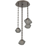 Mesa Round Oval Chain Multi Light Pendant - Flat Bronze / Mesa Smoke