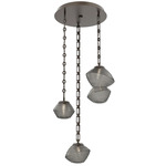 Mesa Round Rectangular Chain Multi Light Pendant - Flat Bronze / Mesa Smoke