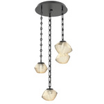 Mesa Round Rectangular Chain Multi Light Pendant - Matte Black / Mesa Amber