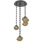 Mesa Round Rectangular Chain Multi Light Pendant - Matte Black / Mesa Bronze