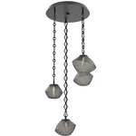 Mesa Round Diamond Chain Multi Light Pendant - Matte Black / Mesa Smoke