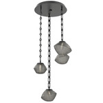 Mesa Round Rectangular Chain Multi Light Pendant - Matte Black / Mesa Smoke