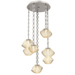 Mesa Round Oval Chain Multi Light Pendant - Beige Silver / Mesa Amber